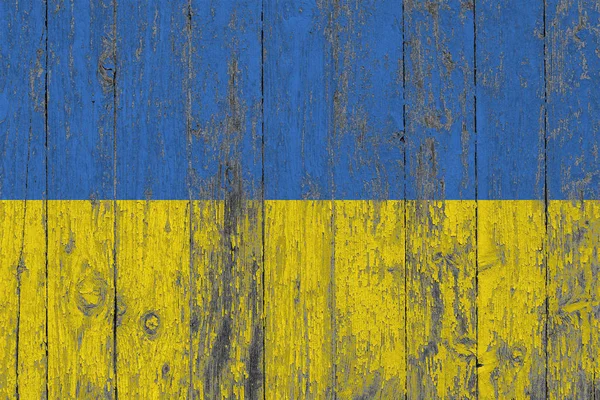 Flagga Ukraina Målade Slitna Trä Textur Bakgrund — Stockfoto
