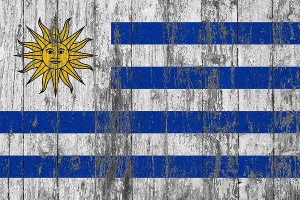 Bandeira Uruguai Pintada Sobre Fundo Textura Madeira Desgastada — Fotografia de Stock