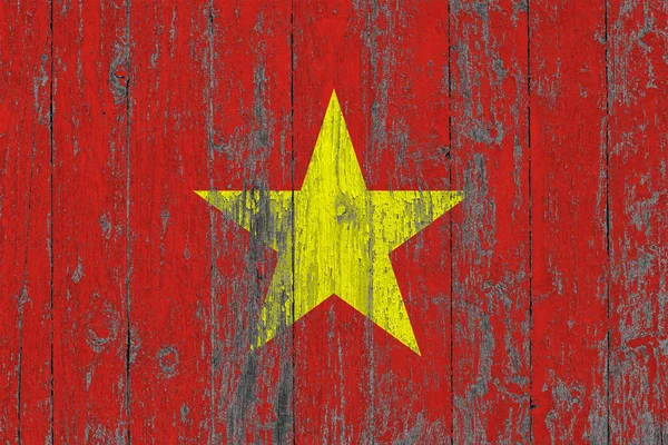 Bandeira Vietnã Pintada Sobre Fundo Textura Madeira Desgastada — Fotografia de Stock