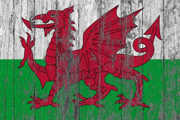 Wales Flagga Målad Slitna Trä Textur Bakgrund — Stockfoto