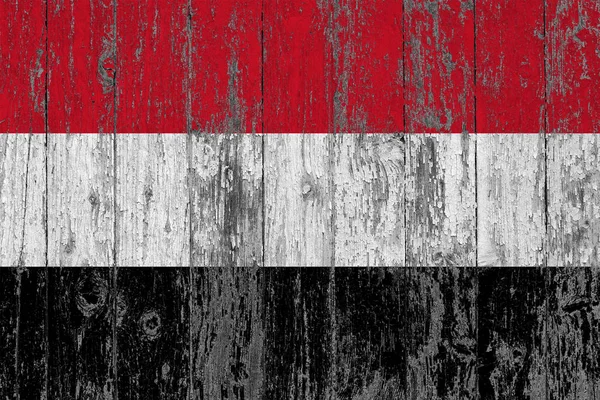 Jemen Flagga Målad Slitna Trä Textur Bakgrund — Stockfoto