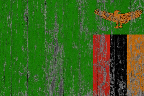 Vlag Van Zambia Geschilderd Houten Textuur Achtergrond Versleten — Stockfoto