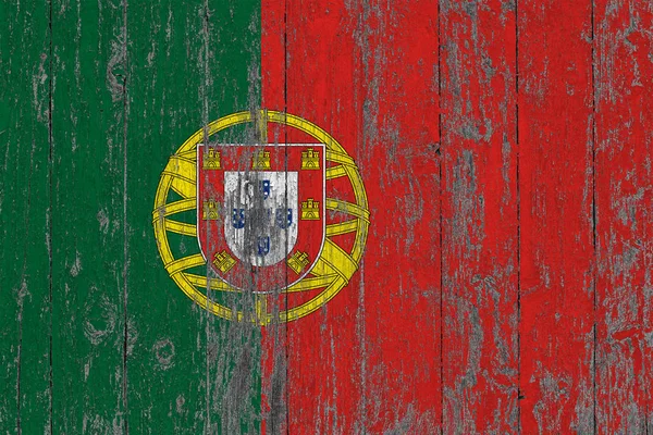 Флаг Португалии Раскрашен Изношенном Деревянном Фоне — стоковое фото