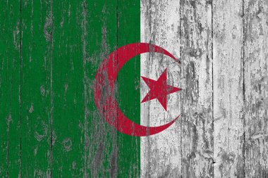 Cezayir bayrağı ahşap doku arka plan aşınmış boyanmış.