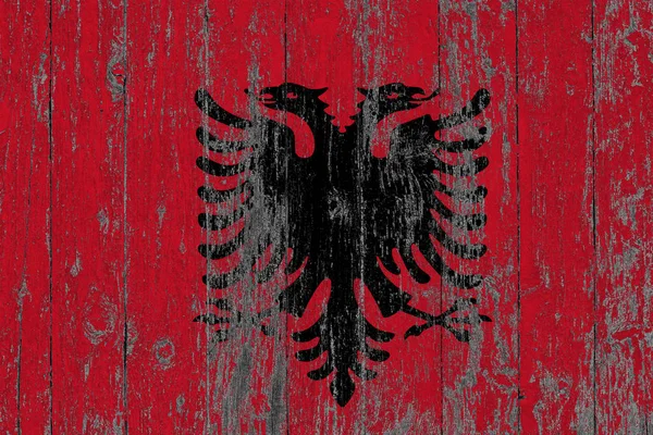 Bandiera Dell Albania Dipinta Sfondo Texture Legno Usurato — Foto Stock