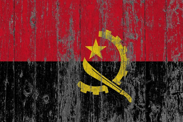 Drapeau Angola Peint Sur Fond Texture Bois Usé — Photo