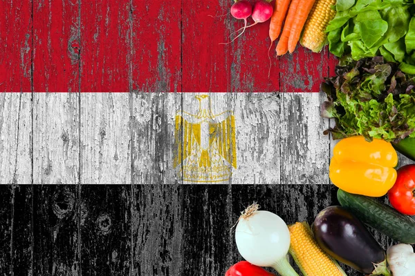 Légumes Frais Egypte Sur Table Concept Cuisson Sur Fond Drapeau — Photo