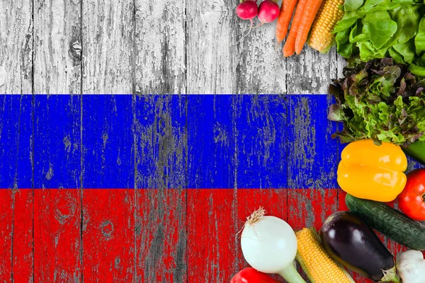 Verduras Frescas Rusia Mesa Concepto Cocina Sobre Fondo Bandera Madera — Foto de Stock