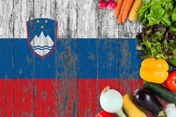 Légumes Frais Slovénie Sur Table Concept Cuisson Sur Fond Drapeau — Photo