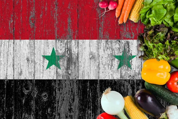 Légumes Frais Syrie Sur Table Concept Cuisson Sur Fond Drapeau — Photo