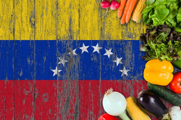 Verduras Frescas Venezuela Mesa Concepto Cocina Sobre Fondo Bandera Madera — Foto de Stock
