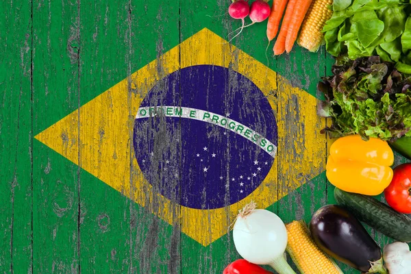 Legumes Frescos Brasil Mesa Cozinhar Conceito Fundo Bandeira Madeira — Fotografia de Stock