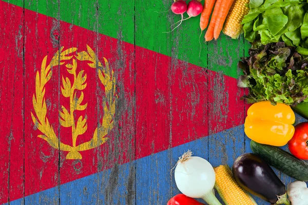 Fresh Vegetables Eritrea Table Cooking Concept Wooden Flag Background — Stock Photo, Image