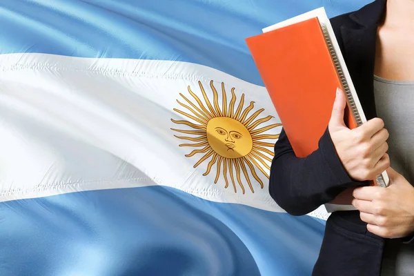 Tanulás Argentin Nyelve Koncepciója Fiatal Állt Argentin Zászlót Háttérben Tanár — Stock Fotó