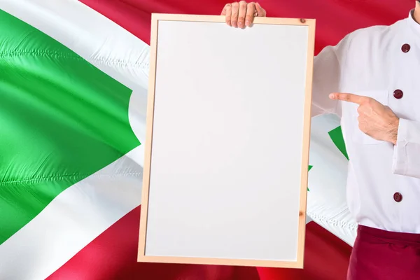Japonya Şef Boş Beyaz Tahta Menü Burundi Bayrağı Arka Üzerinde — Stok fotoğraf
