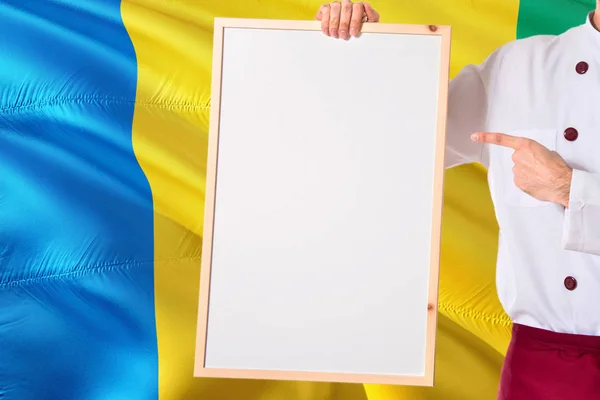 Chef Holding Blank Whiteboard Menu Saint Vincent Grenadines Flag Background — Stock Photo, Image