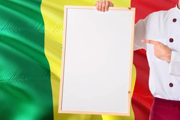 Senegalese Chef Holding Blank Whiteboard Menu Senegal Flag Background Cook — Stock Photo, Image