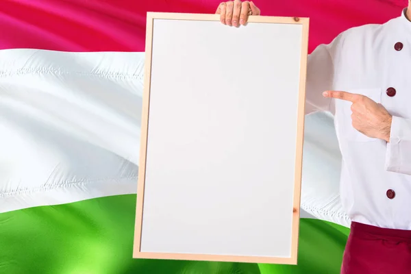 Tajik Chef Holding Blank Whiteboard Menu Tajikistan Flag Background Cook — Stock Photo, Image