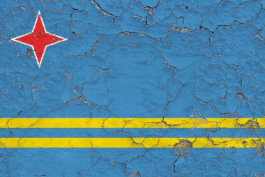 Aruba bayrağı kırık kirli duvara boyalı. Vintage tarzı yüzeyi Ulusal desen.