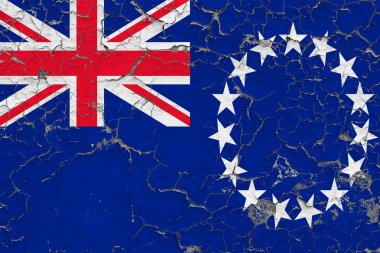 Cook Adaları bayrağı kırık kirli duvara boyalı. Vintage tarzı yüzeyi Ulusal desen.