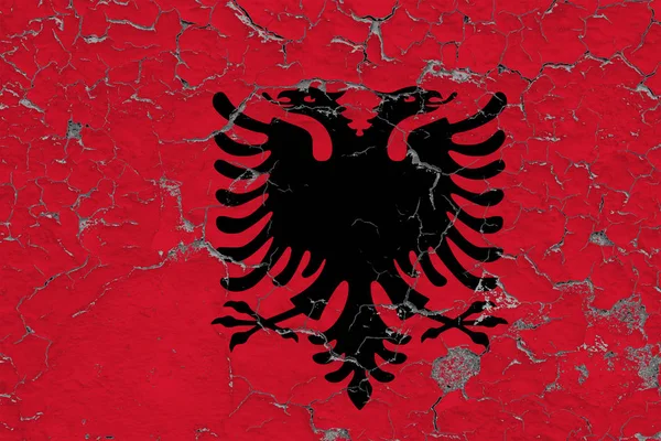 Bandiera Dell Albania Dipinta Parete Sporca Incrinata Modello Nazionale Superficie — Foto Stock