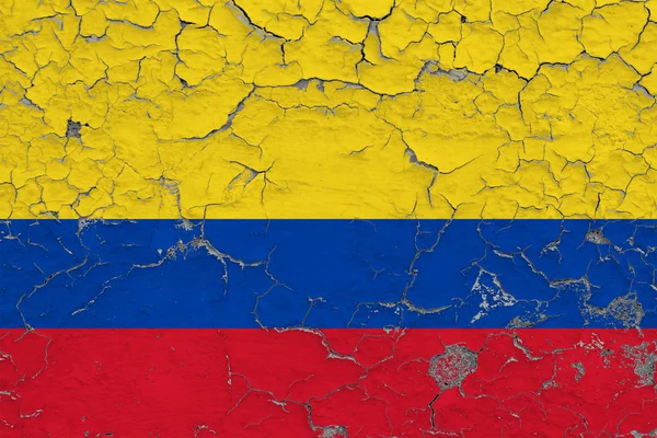 Bandera Colombia Pintada Sobre Pared Sucia Agrietada Patrón Nacional Superficie — Foto de Stock