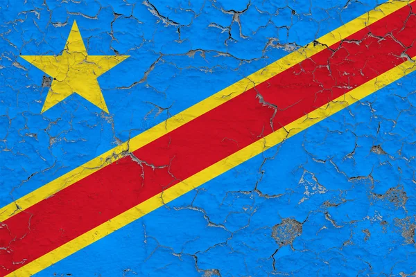 Bandera Del Congo Pintada Sobre Una Pared Sucia Agrietada Patrón — Foto de Stock