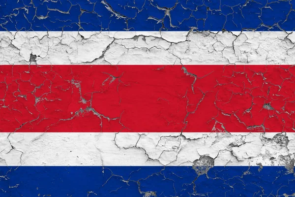 Bandeira Costa Rica Pintada Parede Suja Rachada Padrão Nacional Superfície — Fotografia de Stock