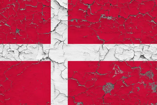 Danimarka Bayrağı Kırık Kirli Duvara Boyalı Vintage Tarzı Yüzeyi Ulusal — Stok fotoğraf