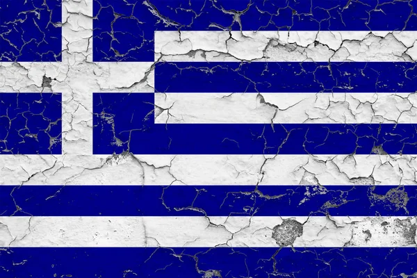 ギリシャの旗は ひびの入った汚い壁に描かれました ビンテージ スタイルのサーフェス上の国民パターン — ストック写真