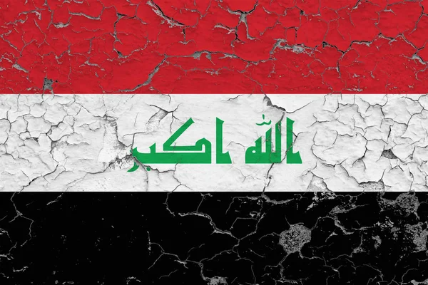 Bandeira Iraque Pintada Parede Suja Rachada Padrão Nacional Superfície Estilo — Fotografia de Stock