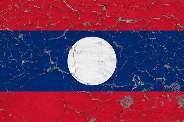 Флаг Лаоса Нарисован Треснувшей Грязной Стене Национальный Узор Поверхности Винтажного — стоковое фото