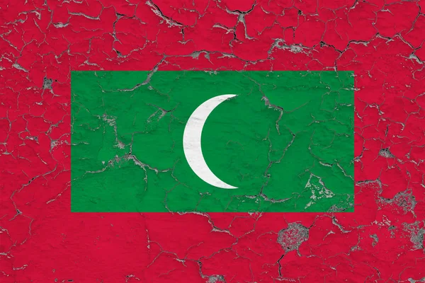 Drapelul Maldivelor Pictat Perete Murdar Crăpat Modelul Național Suprafața Stil — Fotografie, imagine de stoc