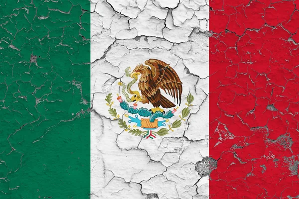 Bandera México Pintada Pared Sucia Agrietada Patrón Nacional Superficie Estilo — Foto de Stock