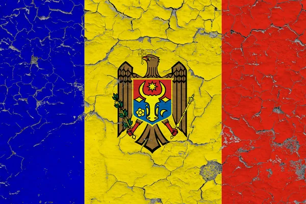 Vlag Van Moldavië Gebarsten Vuile Muur Geschilderd Nationale Patroon Oppervlakte — Stockfoto