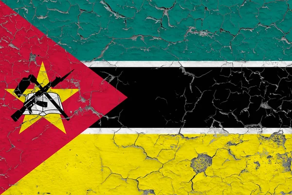 Прапор Мозамбіку Пофарбовані Тріщинами Брудних Стін Національна Візерунок Поверхні Vintage — стокове фото