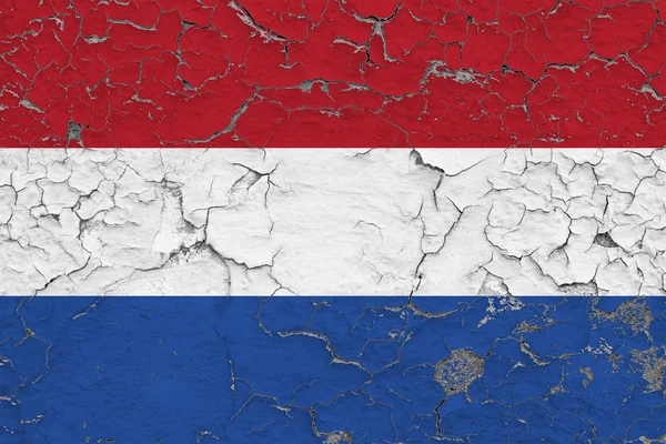 Флаг Нидерландов Нарисованный Треснувшей Грязной Стене Национальный Узор Поверхности Винтажного — стоковое фото
