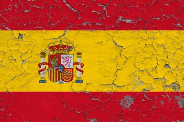İspanya bayrağı kırık kirli duvara boyalı. Vintage tarzı yüzeyi Ulusal desen.