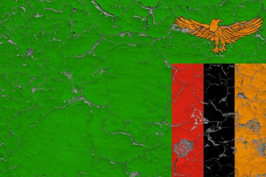 Zambiya bayrağı kırık kirli duvara boyalı. Vintage tarzı yüzeyi Ulusal desen.