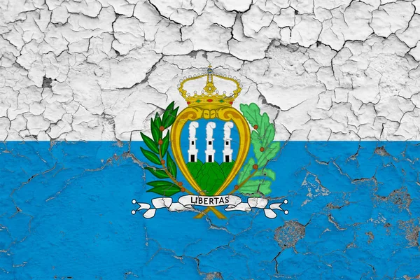 Bandera San Marino Pintada Pared Sucia Agrietada Patrón Nacional Superficie — Foto de Stock