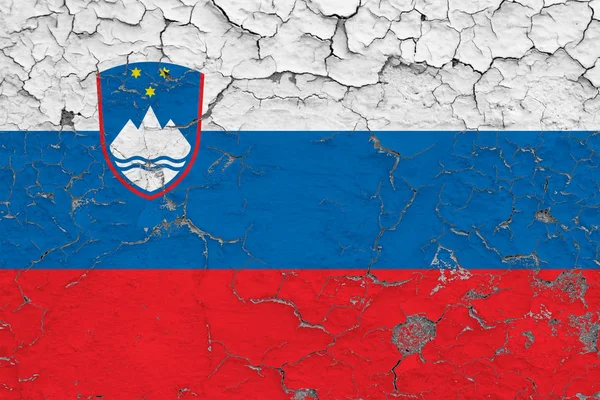 Bandera Eslovenia Pintada Sobre Una Pared Sucia Agrietada Patrón Nacional — Foto de Stock