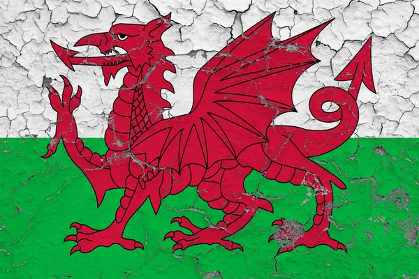 Vlag Van Wales Gebarsten Vuile Muur Geschilderd Nationale Patroon Oppervlakte — Stockfoto