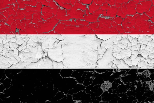 Jemeniten Flagge Auf Rissige Schmutzige Wand Gemalt Nationales Muster Auf — Stockfoto