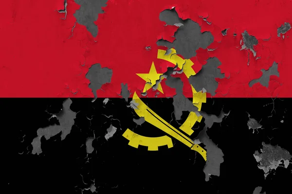 Zamknij Się Nieczysty Uszkodzone Wyblakły Flaga Angoli Ścianie Oderwanie Farby — Zdjęcie stockowe