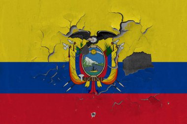 Duvar boya yüzeyi içinde görmek için kapalı soyulması grungy, hasarlı ve yıpranmış Ekvador bayrağını Kapat.