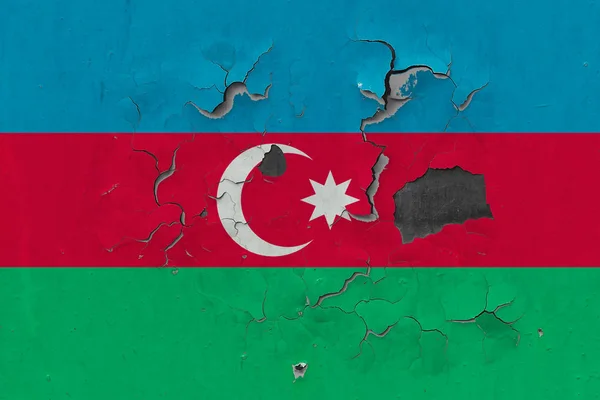 Cerrar Grumosa Dañada Envejecida Bandera Azerbaiyán Pared Pelando Pintura Para — Foto de Stock