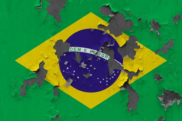 Închideți Steagul Brazilian Grungy Deteriorat Intemeiat Peretele Care Decojește Vopseaua — Fotografie, imagine de stoc