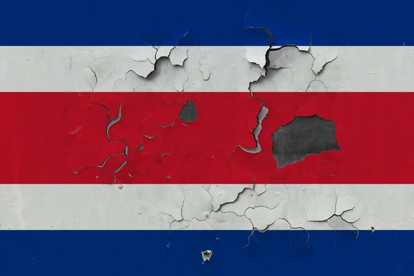 Cerrar Bandera Costa Rica Grumosa Dañada Erosionada Pared Pelando Pintura — Foto de Stock