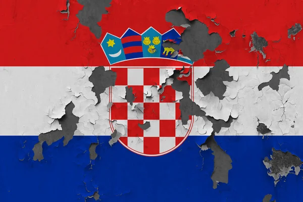 Cerca Gruñón Dañado Resistido Bandera Croacia Pared Pelar Pintura Para — Foto de Stock