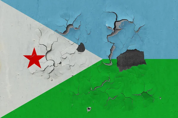 Cierre Gruñón Dañado Resistido Bandera Djibouti Pared Pelando Pintura Para — Foto de Stock